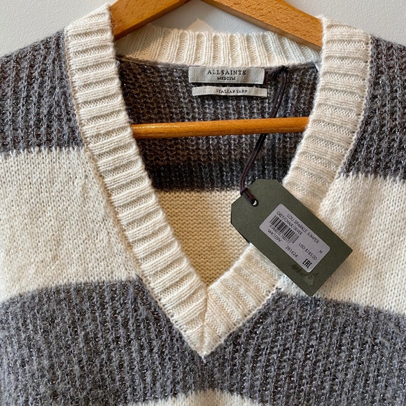 ALL SAINTS Lou Sparkle Jumper V-Neck Sweater in Gray and Cream - Medium - NWT - Picture 5 of 8
